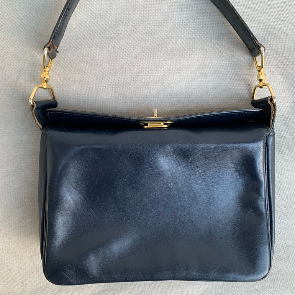 Vintage Made In Italy Dark Blue Leather Handbag bag purse Lazarus Exclusive - Picture 10 of 17